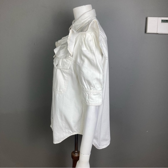 NEW Zadig & Voltaire shirt jacket Large western pearl snap ruffle Toky white - Picture 15 of 16